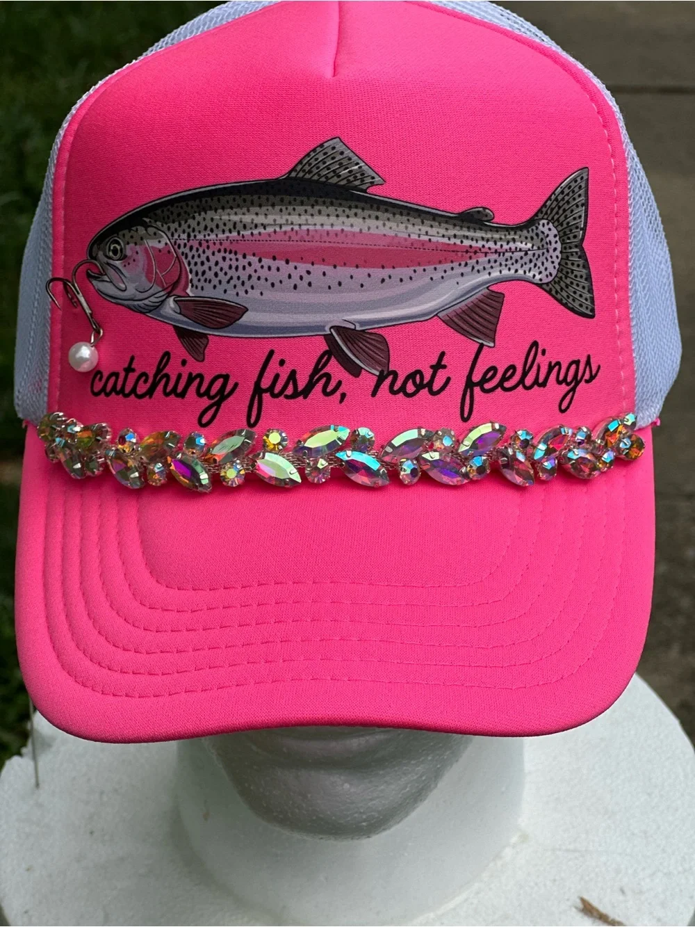 OTTO Hot Pink Trucker Hat with Trout Graphic